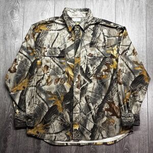 Vintage Real Tree Camo Button Fleece Sweater Jacket Large Cabelas Outdoors